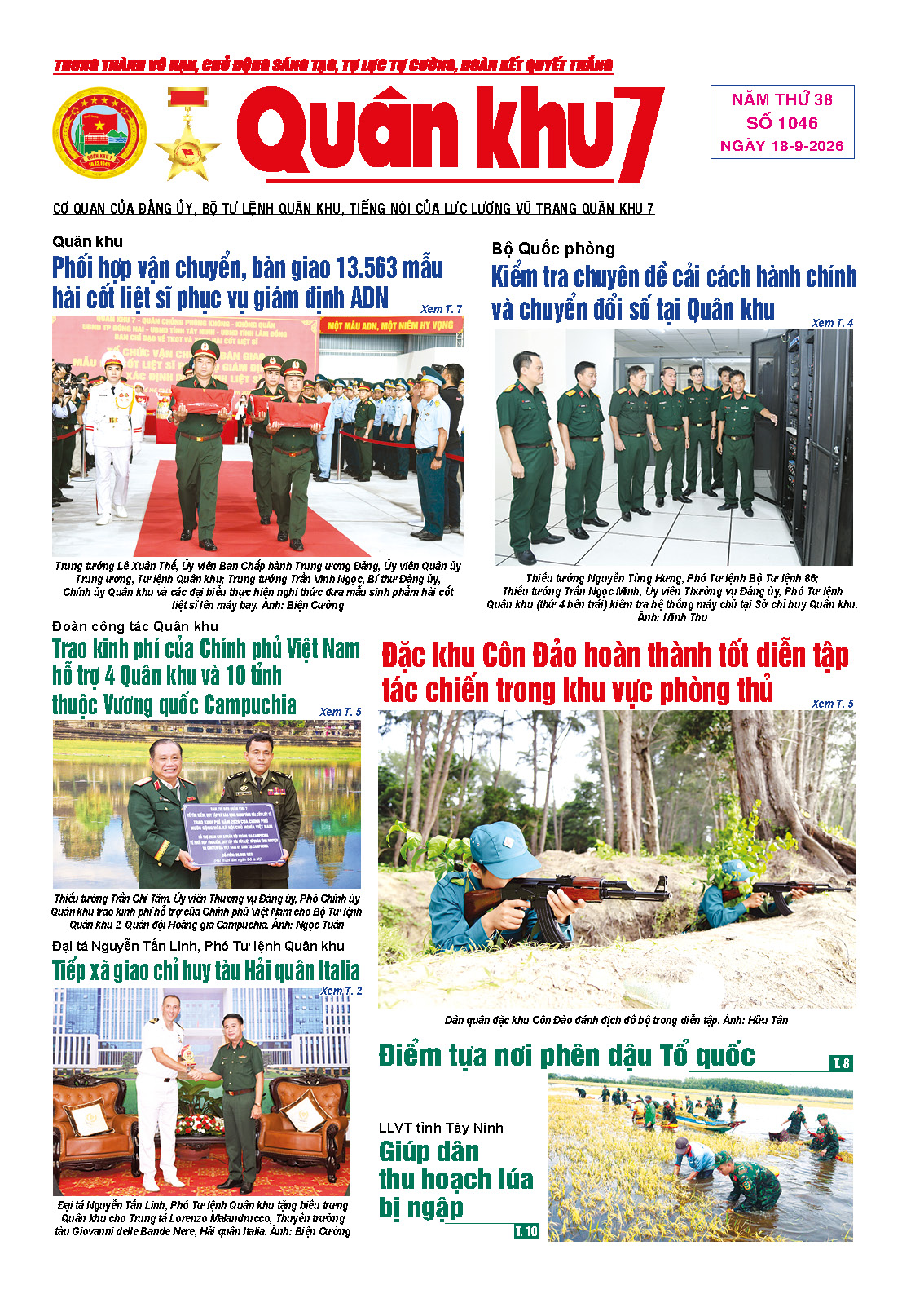 Báo Quân Khu 7 số 1046 ra ngày 18/09/2026