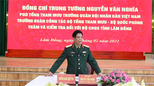 Phó Tổng Tham mưu trưởng Quân đội Nhân dân Việt Nam kiểm tra Bộ CHQS tỉnh Lâm Đồng
